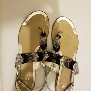 Silver/Grey and Black Beaded Sandals